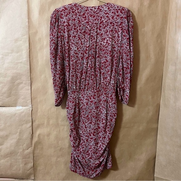 BA&SH | Crystal Dress Carmin Printed Shoulder Pad Ruched Crepe Mini Dress Size S - Picture 11 of 16